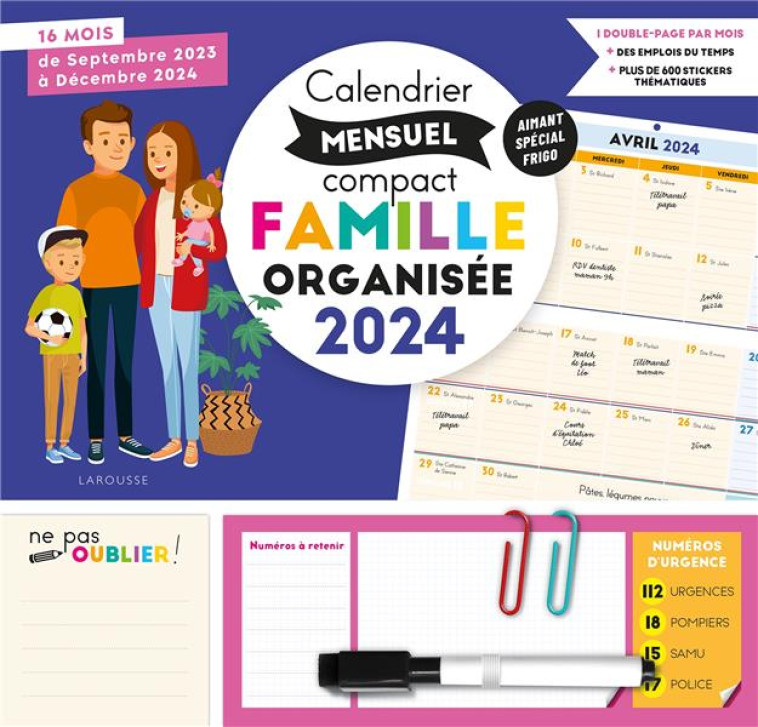 CALENDRIER COMPACT MENSUEL FAMILLE ORGANISEE 2024 - XXX - NC