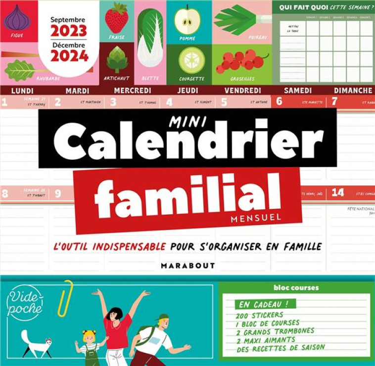 MINI CALENDRIER FAMILIAL MENSUEL - SEPTEMBRE 2023 - DECEMBRE 2024 - COLLECTIF - NC