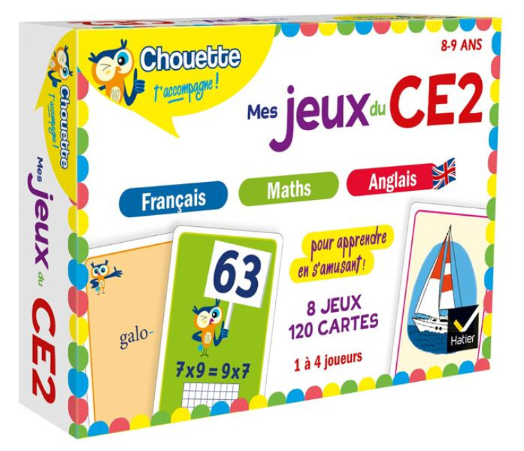 MES JEUX DU CE2 EN FRANCAIS, MATHS, ANGLAIS - 8 JEUX EDUCATIFS - 120 CARTES - COLLECTIF - HATIER SCOLAIRE