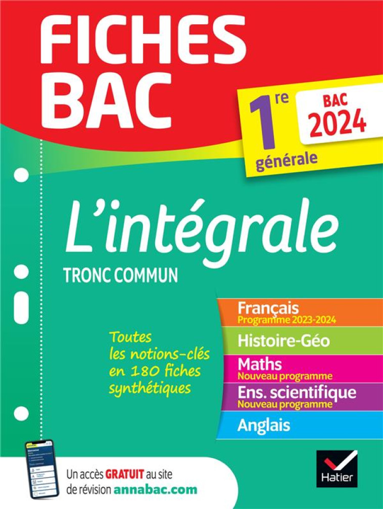 FICHES BAC L-INTEGRALE DU TRONC COMMUN 1RE GENERALE BAC 2024 (TOUTES LES MATIERES) - FRANCAIS, HISTO - COLLECTIF - DIDIER