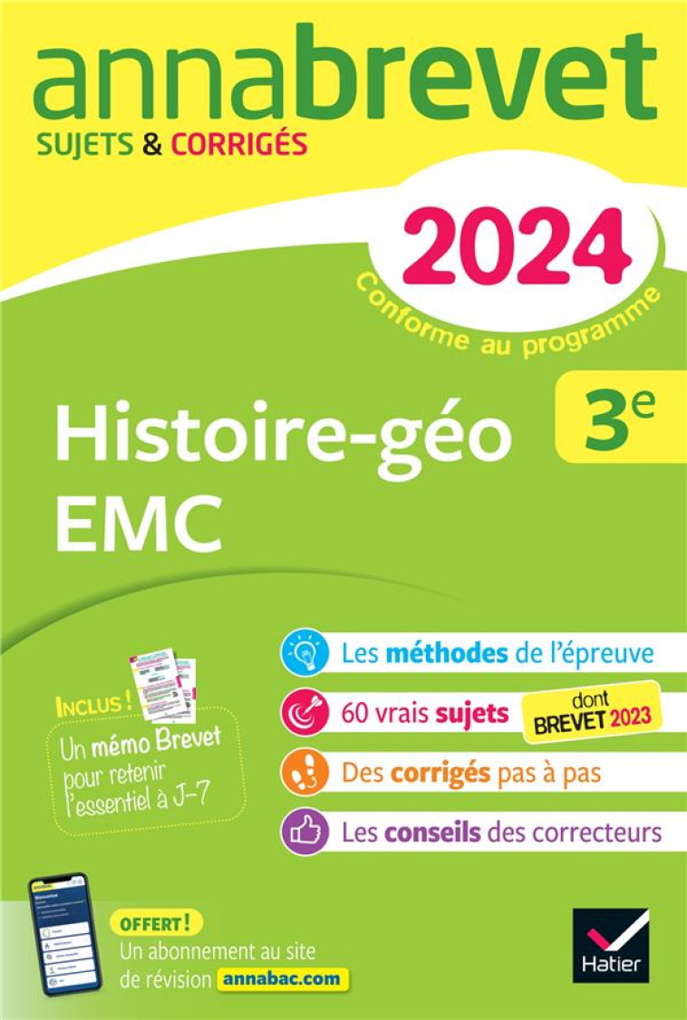 ANNALES DU BREVET ANNABREVET 2024 HISTOIRE-GEOGRAPHIE EMC 3E - SUJETS CORRIGES & METHODES DU BREVET - CLAVEL/LECAILLON - DIDIER