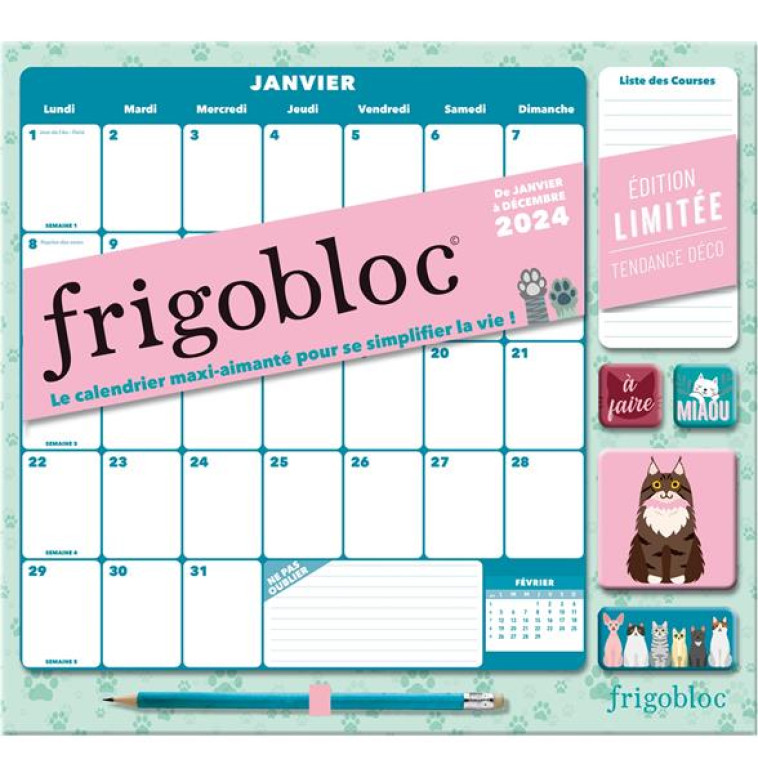 FRIGOBLOC MENSUEL 2024 DECO CHATS (DE JANV. A DEC. 2024) - EDITION LIMITEE - COLLECTIF - NC