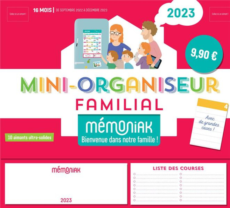 MINI-ORGANISEUR FAMILIAL MEMONIAK, CALENDRIER FAMILIAL MENSUEL (SEPT. 2022- DEC. 2023) - NESK - NC