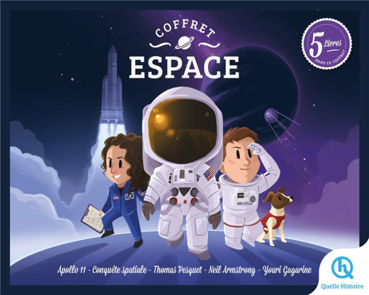 COFFRET ESPACE - APOLLO 11 - CONQUETE SPATIALE - THOMAS PESQUET - NEIL ARMSTRONG - YOURI GAGARINE - XXX - QUELLE HISTOIRE