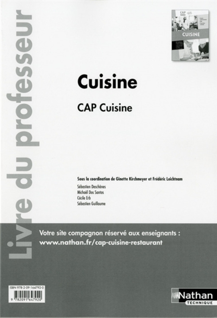 CUISINE - CAP CUISINE 1ERE ET 2EME ANNEES - PROFESSEUR - 2017 -  - Nathan technique