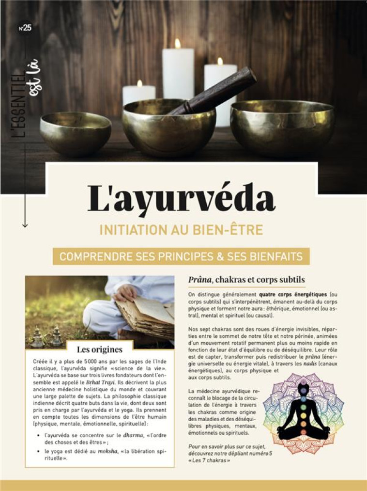 L-AYURVEDA - INITIATION AU BIEN-ETRE COMPRENDRE SES PRINCIPES & SES BIENFAITS - MINKER CAROLE - MERCILESLIVRES