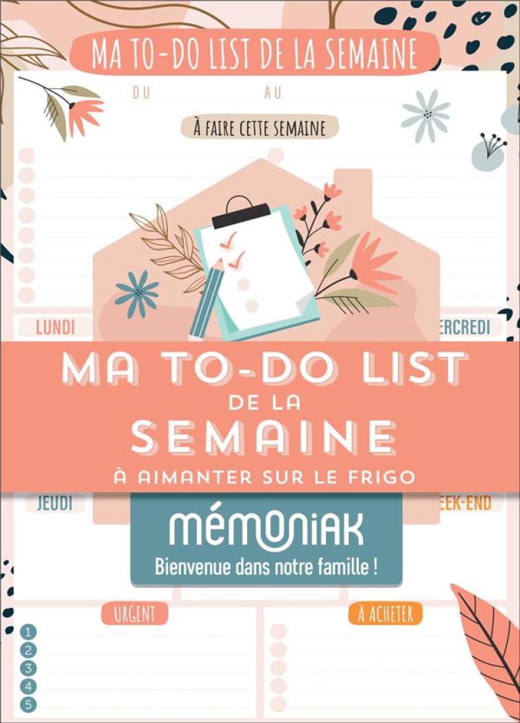 MA TO-DO LIST DE LA SEMAINE MEMONIAK - BLOC AIMANTE DE 52 LISTES A COMPLETER - XXX - NC