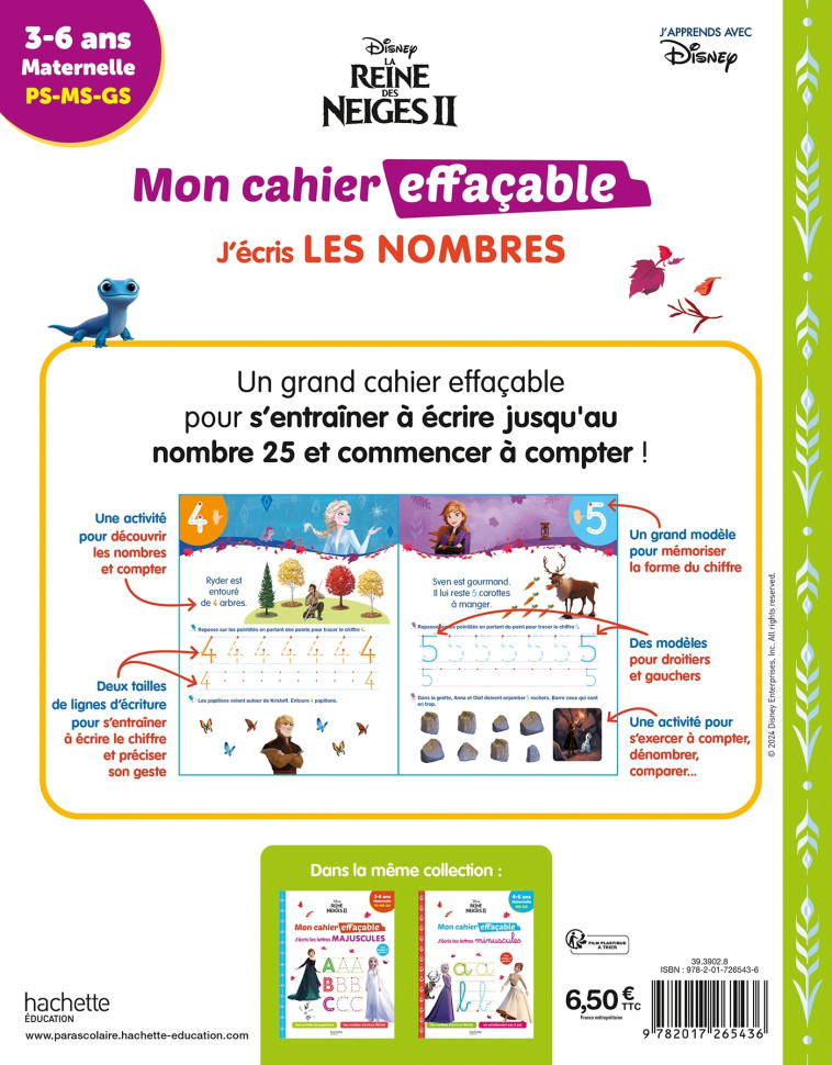 REINE DES NEIGES 2 - J-ECRIS LES LETTRES NOMBRES ET JE COMPTE (3-6 ANS) -   - HACHETTE EDUC