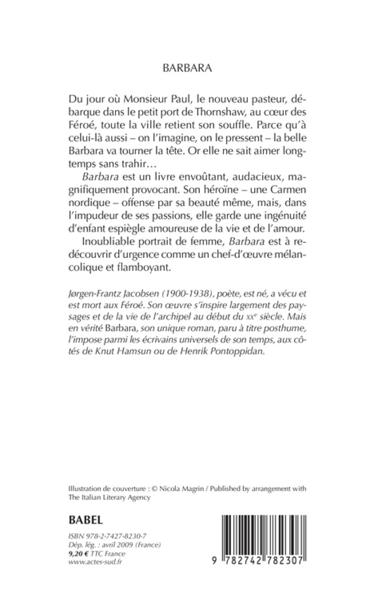 BARBARA - Jorgen Frantz Jacobsen - ACTES SUD