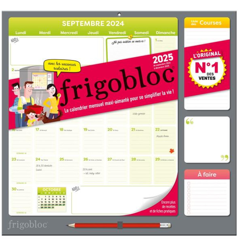 FRIGOBLOC MENSUEL 2025 - CALENDRIER D'ORGANISATION FAMILIALE / MOIS (DE SEPT. 2024 À DÉC. 2025) - COLLECTIF - NC