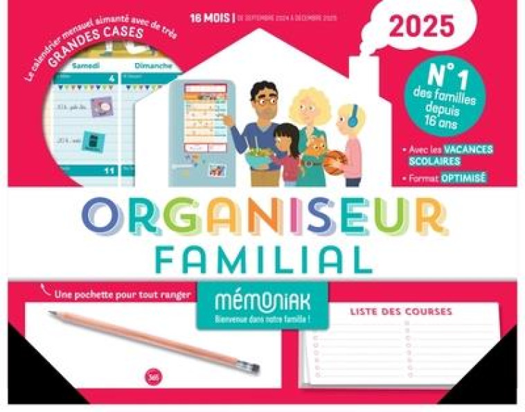 ORGANISEUR FAMILIAL MÉMONIAK 2025, CALENDRIER ORGANISATION FAMILIAL MENSUEL (SEPT. 2024- DÉC. 2025) - NESK - NC