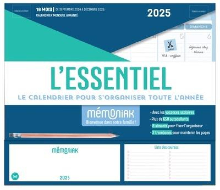 MINI-ORGANISEUR L'ESSENTIEL MÉMONIAK, CALENDRIER MENSUEL (SEPT. 2024- DÉC. 2025) - XXX - NC