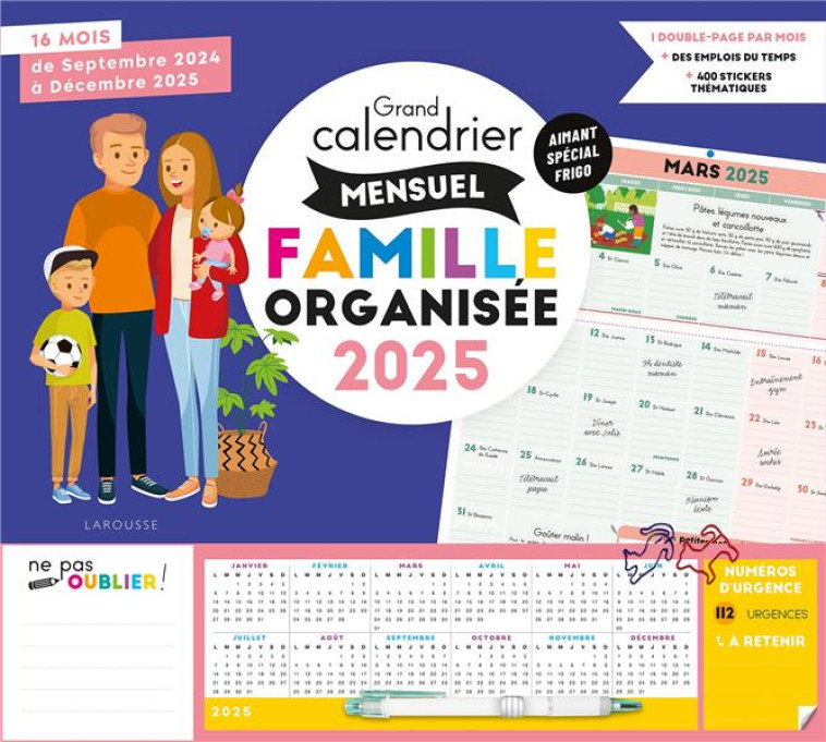 GRAND CALENDRIER MENSUEL FAMILLE ORGANISÉE 2025 - XXX - NC