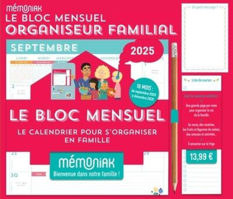 LE BLOC MENSUEL ORGANISEUR FAMILIAL MÉMONIAK, CALENDRIER (SEPT. 2024 - DÉC. 2025) - XXX - NC