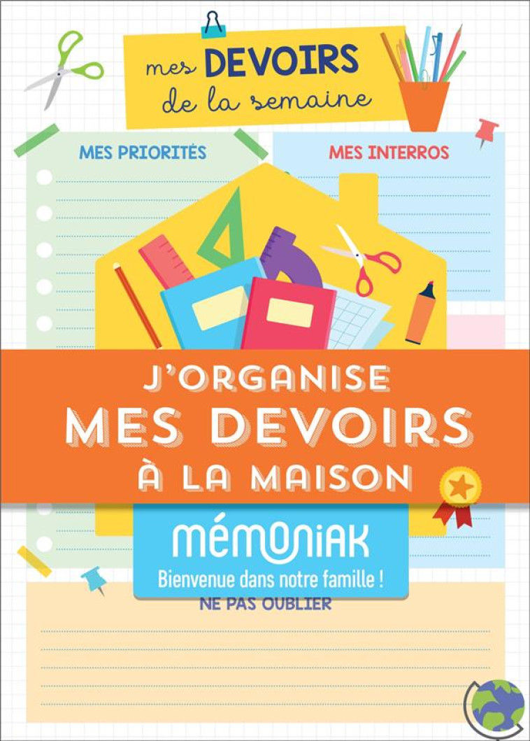 J'ORGANISE MES DEVOIRS A LA MAISON MEMONIAK - BLOC DE 52 PLANNINGS DE REVISION - XXX - NC