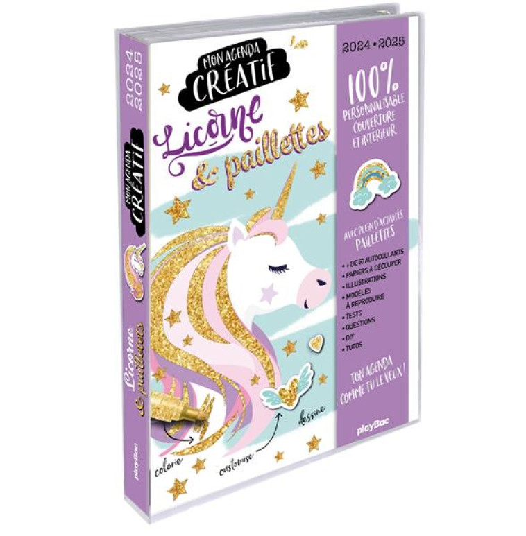 MON AGENDA CRÉATIF PAILLETTES LICORNE 2024-2025 - PLAYBAC ÉDITIONS - NC