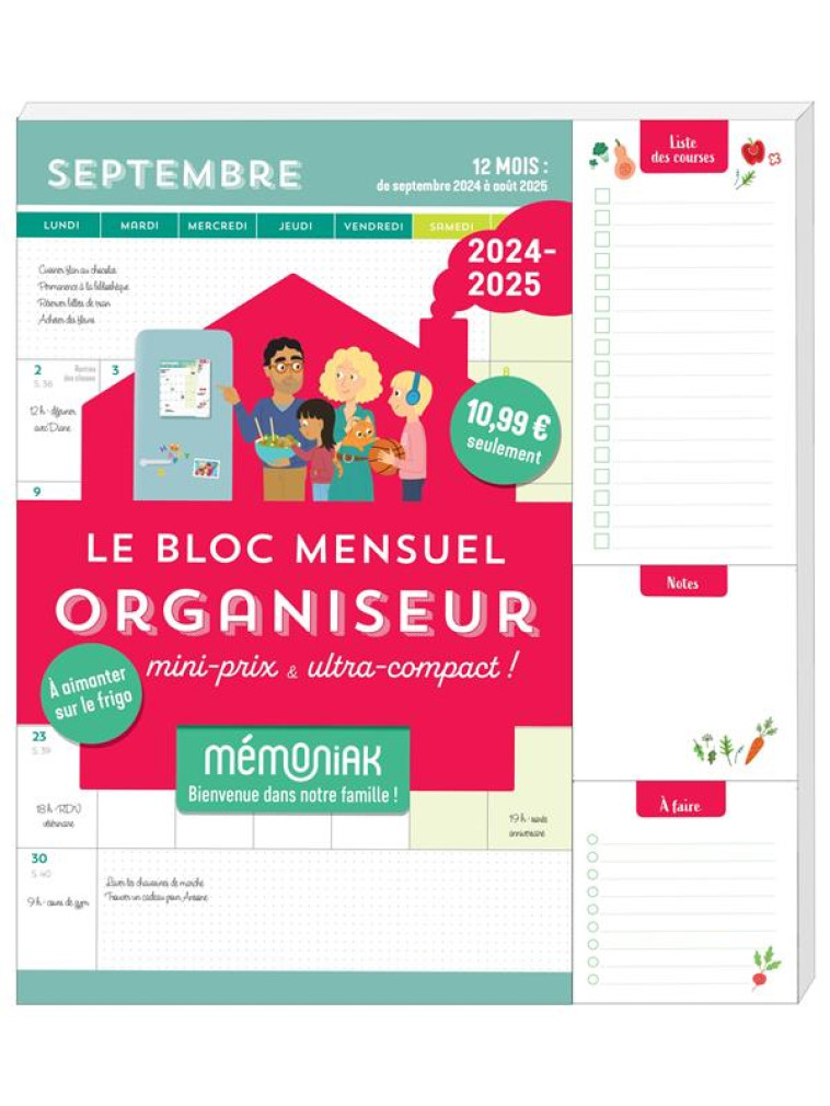 BLOC MENSUEL ORGANISEUR MINI-PRIX & ULTRA-COMPACT 2024-2025, 12 MOIS - NESK - NC