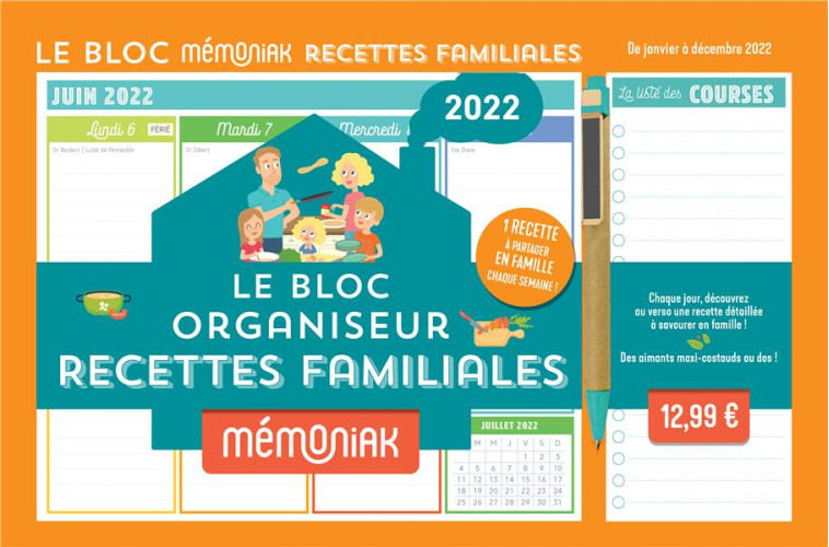 LE BLOC ORGANISEUR MEMONIAK RECETTES FAMILIALES 2022 - CHEFNINI - NC