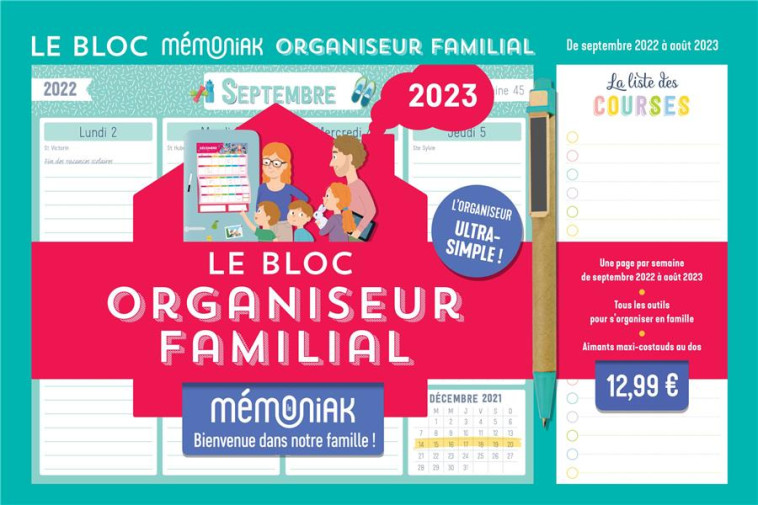 LE BLOC HEBDOMADAIRE ORGANISEUR FAMILIAL MEMONIAK, CALENDRIER (SEPT. 2022- AOUT 2023) - NESK - NC