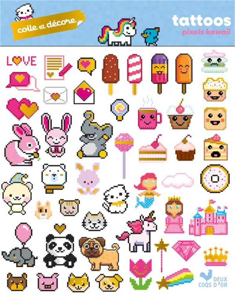 COLLE ET DÉCORE - TATTOOS PIXELS KAWAII - COLLECTIF - NC