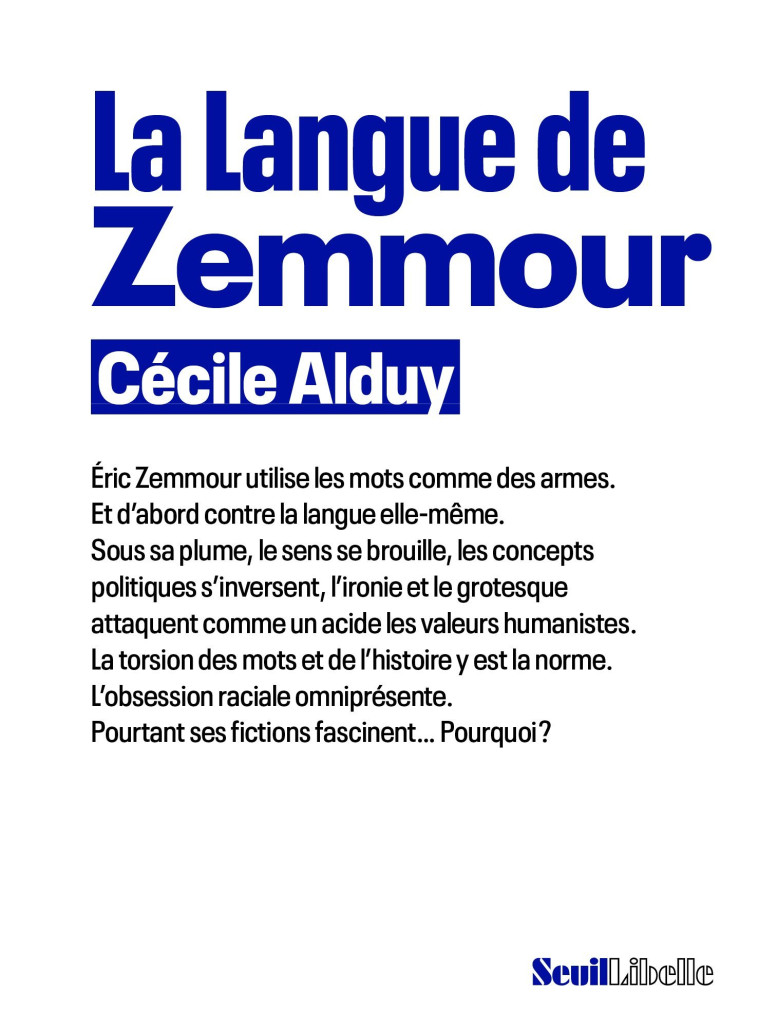 LA LANGUE DE ZEMMOUR - ALDUY CECILE - SEUIL