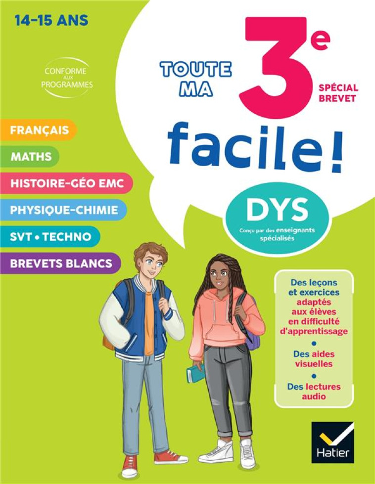 MA 3E FACILE SPÉCIAL BREVET ! TOUT-EN-UN ADAPTÉ AUX ENFANTS DYSLEXIQUES (DYS) - CAMILLE MAGREY - HATIER SCOLAIRE