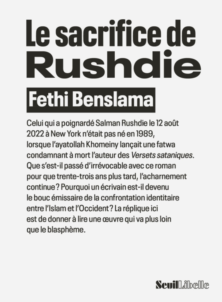 LE SACRIFICE DE RUSHDIE - FETHI BENSLAMA - SEUIL