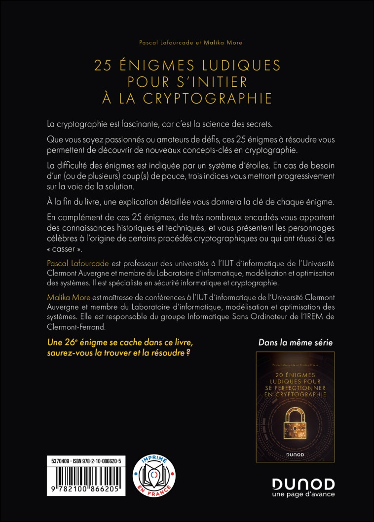 25 énigmes ludiques pour s'initier à la cryptographie - 2e éd. - Pascal Lafourcade - DUNOD