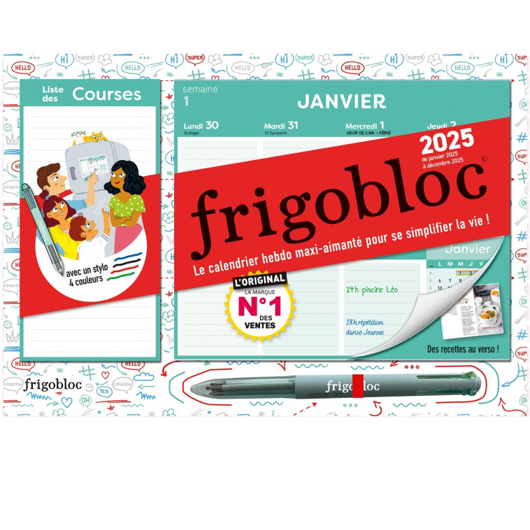 Mini Frigobloc Hebdomadaire 2025 avec un stylo 4 couleurs (de janv. à déc. 2025) -   - PLAY BAC