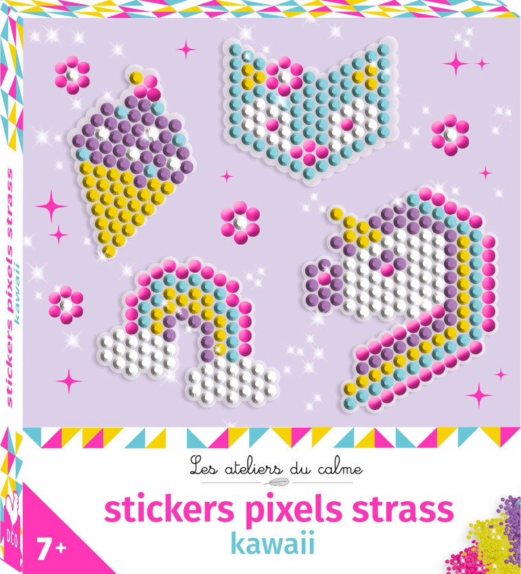 Stickers pixels strass kawai - mini boîte avec accessoires -   - DEUX COQS D OR