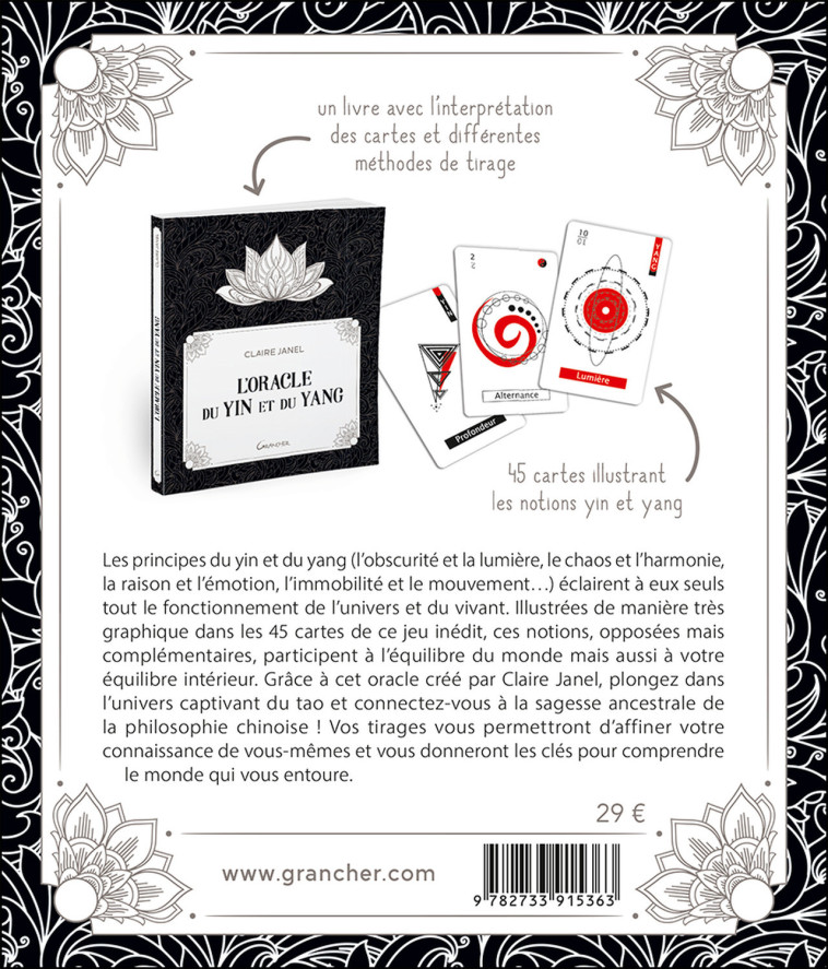 L'ORACLE DU YIN ET DU YANG - 45 CARTES ET 1 LIVRE POUR SE REVELER GRACE A LA SAGESSE DU TAO - COFFRE - Claire Janel - GRANCHER