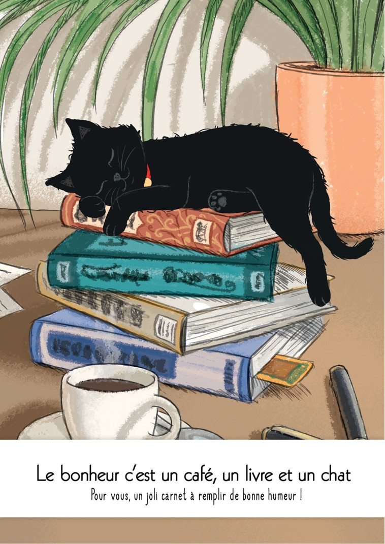 Carnet Le bonheur c'est un café, un livre et un chat -  - LAROUSSE