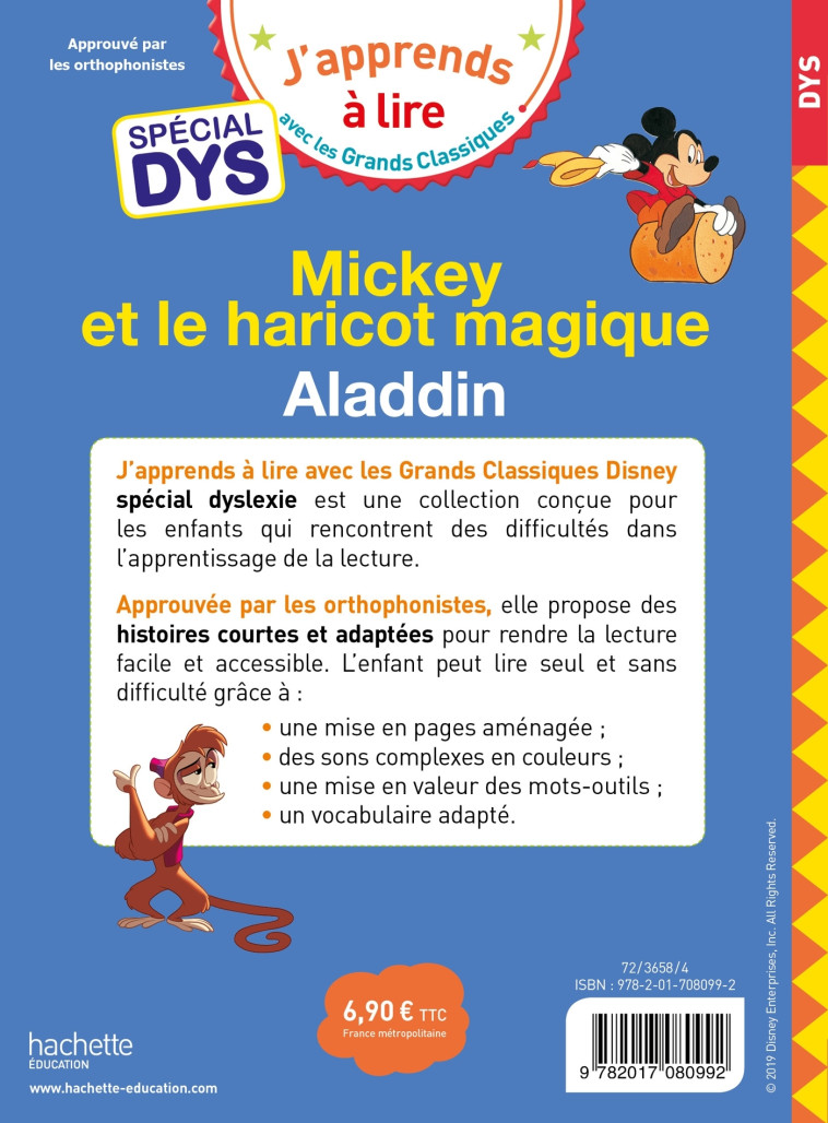 Disney - Mickey et le haricot magique / Aladdin - Spécial DYS (dyslexie) - Isabelle Albertin - HACHETTE EDUC