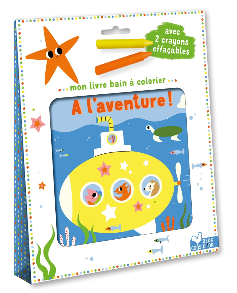 Mon livre-bain à colorier - À l'aventure ! - Pochette avec accessoire - Sarah Andreacchio - DEUX COQS D OR