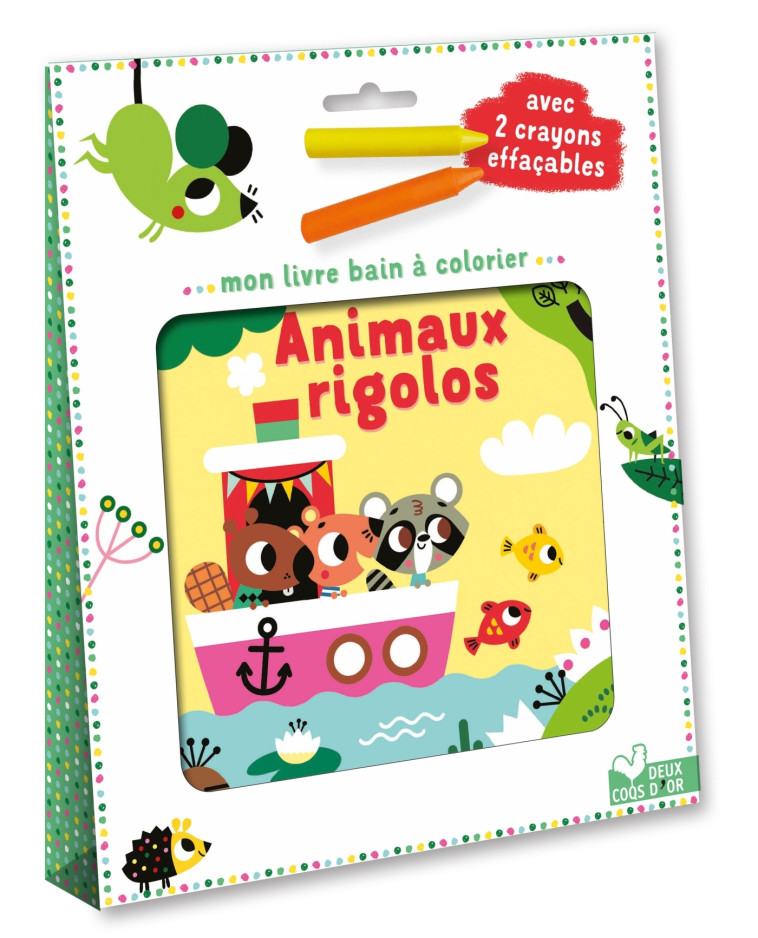 Mon livre-bain à colorier - Animaux rigolos  - Pochette avec accessoire - Tiago Americo - DEUX COQS D OR