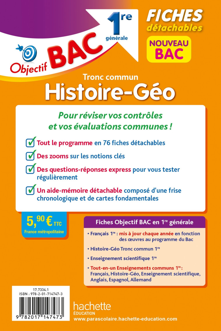 Objectif BAC Fiches Histoire-Géographie Tronc commun 1re générale - Arnaud Léonard - HACHETTE EDUC