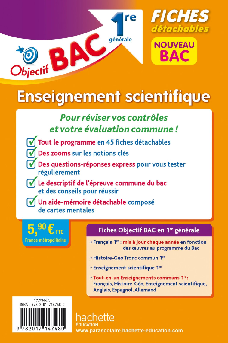 Objectif BAC Fiches Enseignement scientifique 1re générale - Nathalie Thau - HACHETTE EDUC