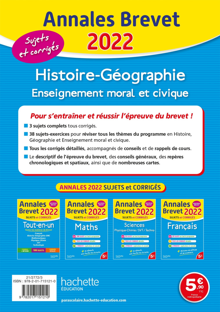 Annales Brevet 2022 Histoire-Géographie-EMC - Christophe Saïsse - HACHETTE EDUC