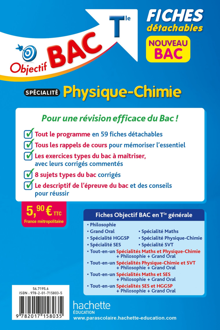 Objectif BAC Fiches détachables Spécialité Physique-Chimie Tle - Daniel Ramirez - HACHETTE EDUC