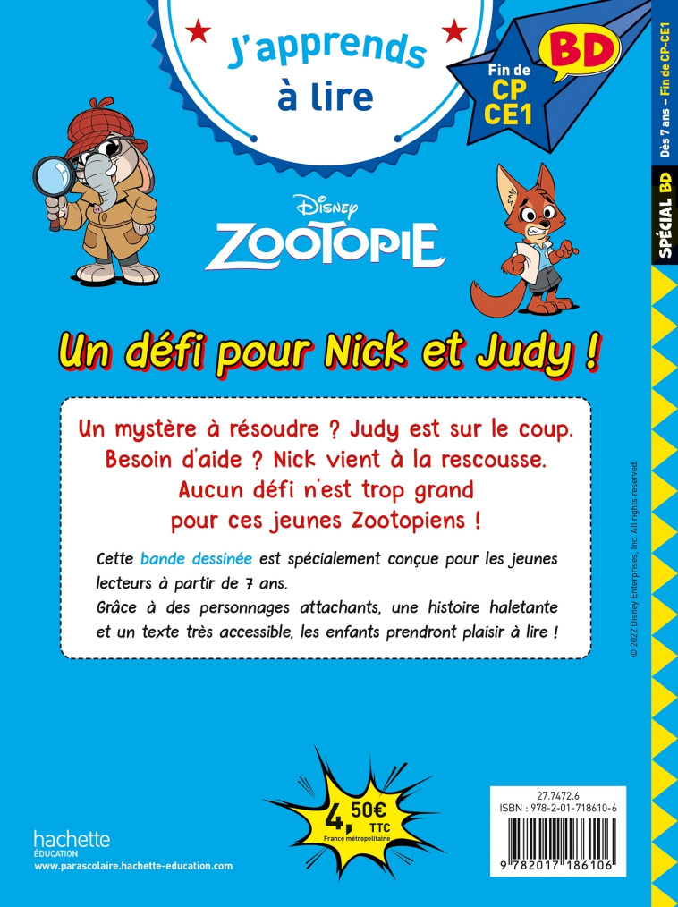 Disney BD Fin de CP-CE1 - Zootopie - Un défi pour Nick et Judy ! - Isabelle Albertin - HACHETTE EDUC