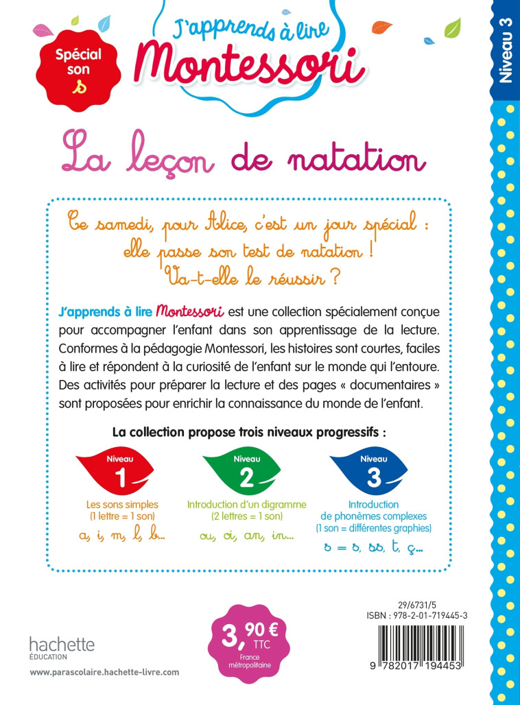 La leçon de natation, niveau 3 - J'apprends à lire Montessori - Gwenaëlle Doumont - HACHETTE EDUC