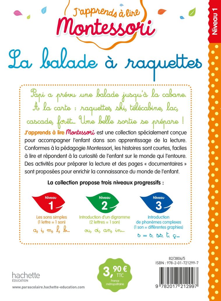 La balade à raquettes, niveau 1 - J'apprends à lire Montessori - Gwenaëlle Doumont - HACHETTE EDUC