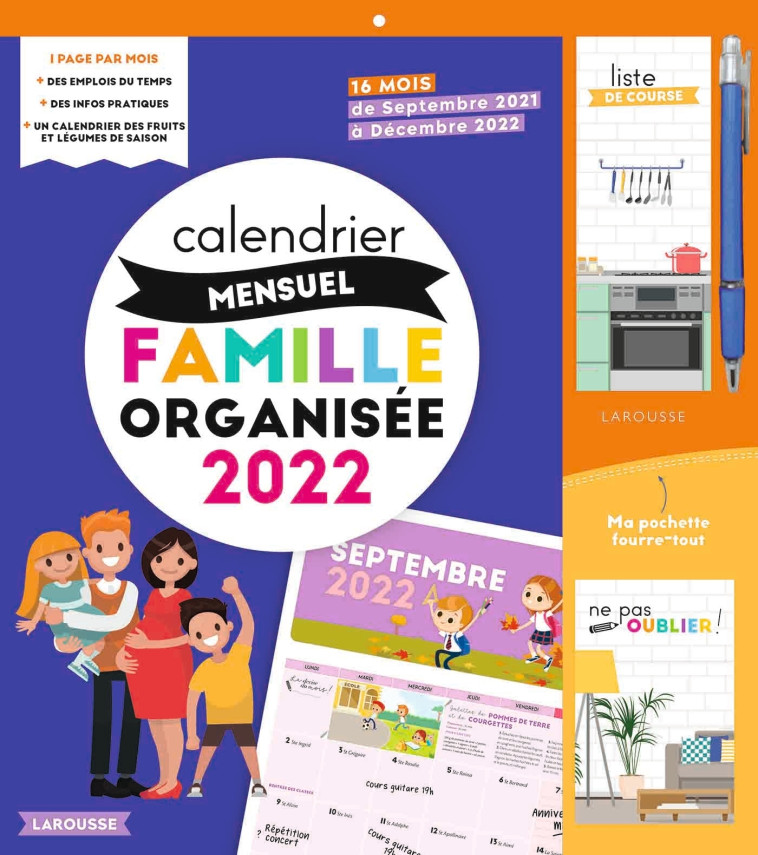 Calendrier mensuel - Famille organisée - 2022 - XXX - LAROUSSE