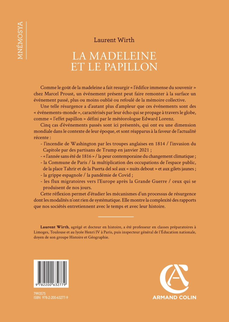 La madeleine et le papillon - Laurent Wirth - ARMAND COLIN