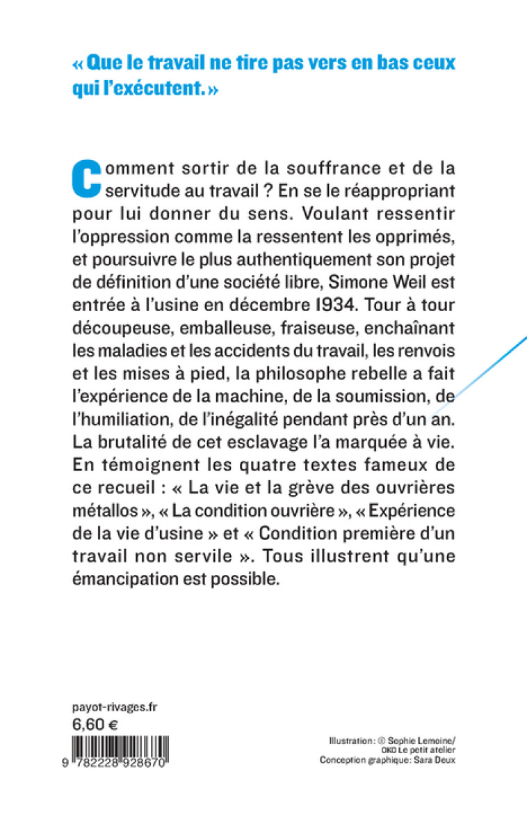 La Condition ouvrière - Simone Weil - PAYOT