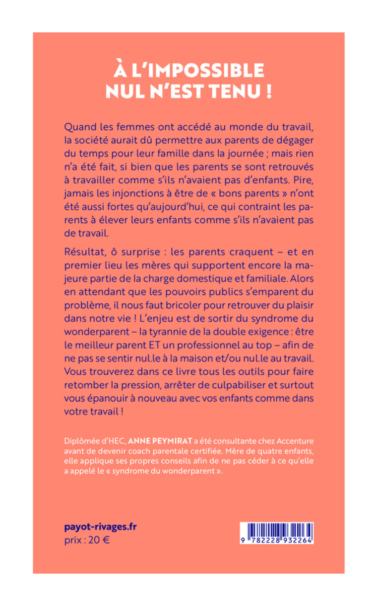 Le Syndrome du Wonderparent - Anne Peymirat - PAYOT