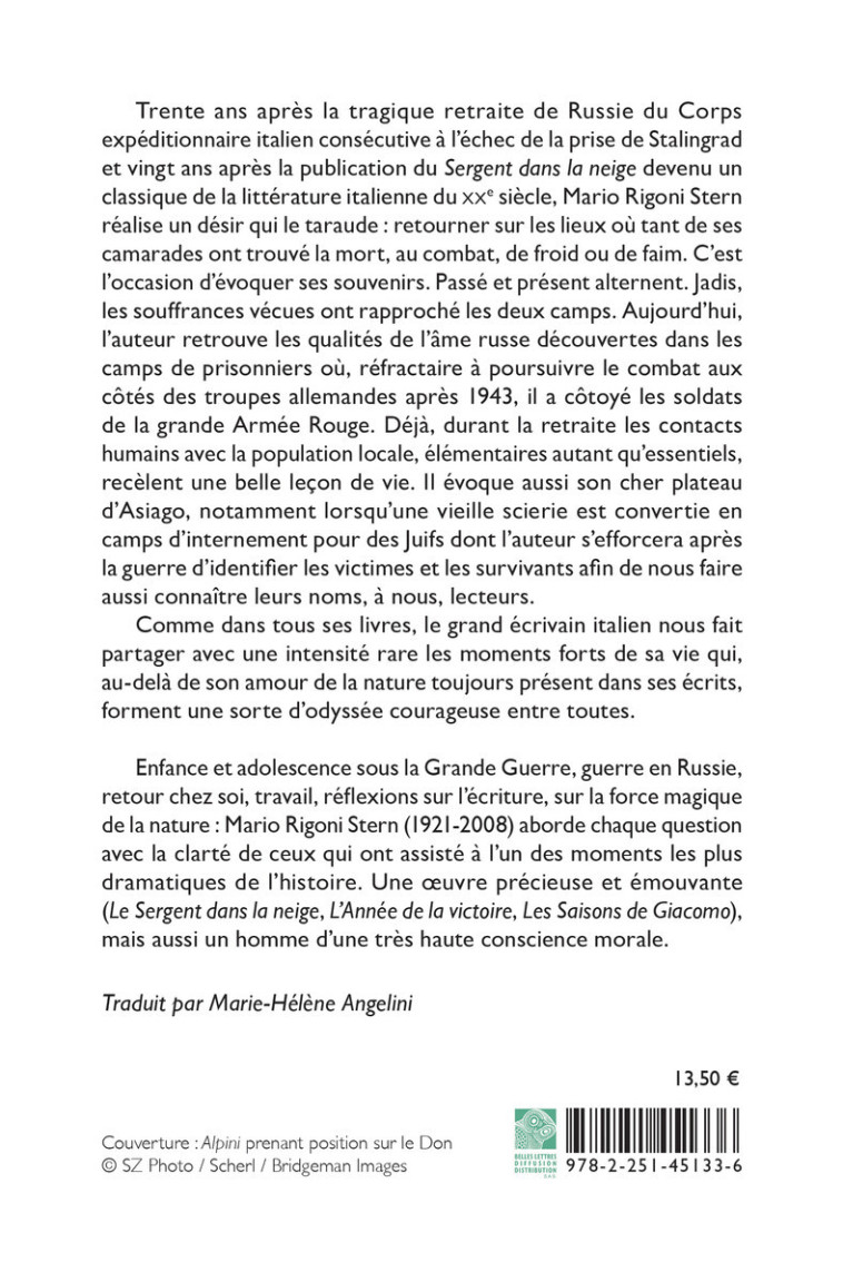 Retour sur le Don - Mario Rigoni Stern - BELLES LETTRES