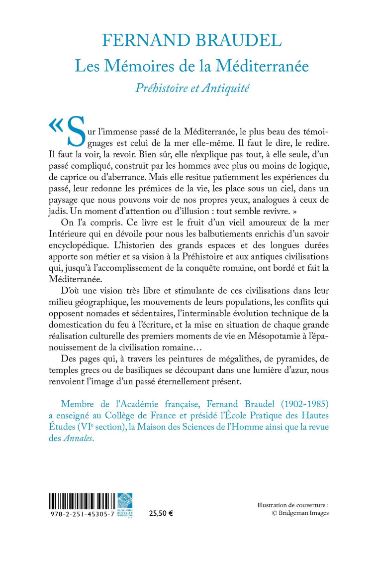 Les Mémoires de la Méditerranée - Fernand Braudel - BELLES LETTRES