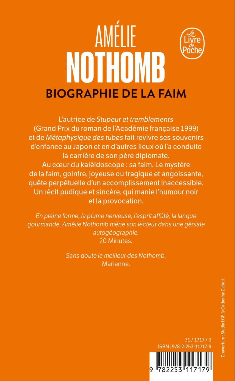 Biographie de la faim - Amélie Nothomb - LGF