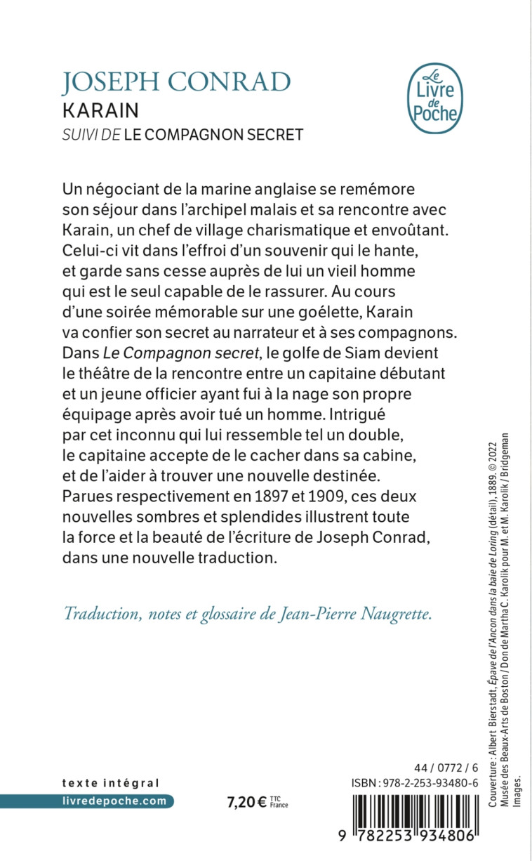 Karain suivi de Le Compagnon secret - Joseph Conrad - LGF